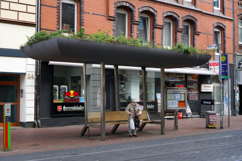 Haltestelle aus Projekt "Busstops" mit extensiver Dachbegrünung