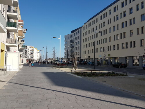 Bei der Entwicklung der Seestadt Aspern wird viel Wert auf den öffentlichen Raum gelegt. Dies äußert sich in breiten Gehwegen an der jeweils Nachmittags von der Sonne beschienenen Straßenkante sowie den verbauten Gestaltungselementen. Der öffentliche Raum wird durch Grünelemente und Begegnungsräume für Kommunikation und Interaktion gegliedert. Basis ist das Planungshandbuch für den öffentlichen Raum, eine Art "Partitur des öffentlichen Raums“ welches von den dänischen Freiraumplaner Gehl Architects erarbeitet wurde.

Die Seestadt Aspern ist eines der größten Stadtentwicklungsprojekte Europas der 2010er Jahre. Über einen Zeitraum von rund 20 Jahren soll ein neuer Stadtteil entstehen, in dem über 20.000 Menschen wohnen und arbeiten sollen. Die erste von drei Entwicklungsetappen konzentriert sich auf den Süden des Stadtteils und soll 2020 abgeschlossen sein.