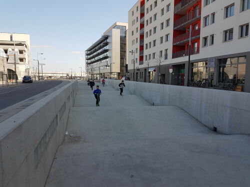 Die Skatebahn in der Wiener Seestadt Aspern wurde nicht nur mit Inlineskates und Skatesbords, sondern auch mit BMX-Rädern und insbesondere Tretrollern genutzt.